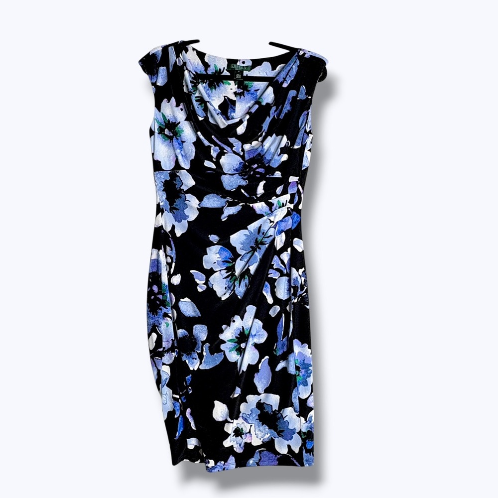 Lauren Ralph Lauren Size‎ 8 Sheath Dress Floral Cowl Neck Ruched Waist